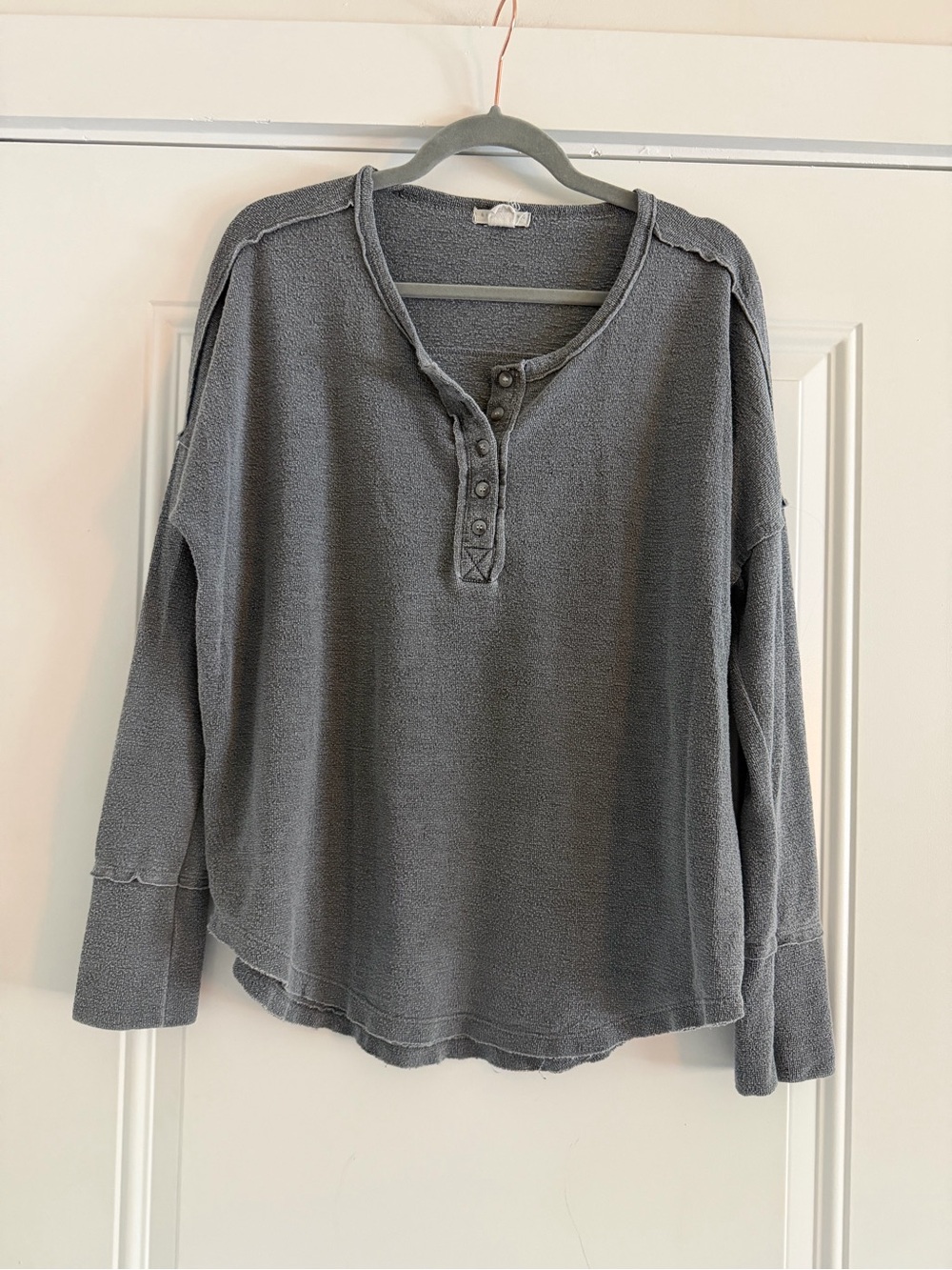 Billabong Gray Long Sleeve Terry Cloth Henley Pullover